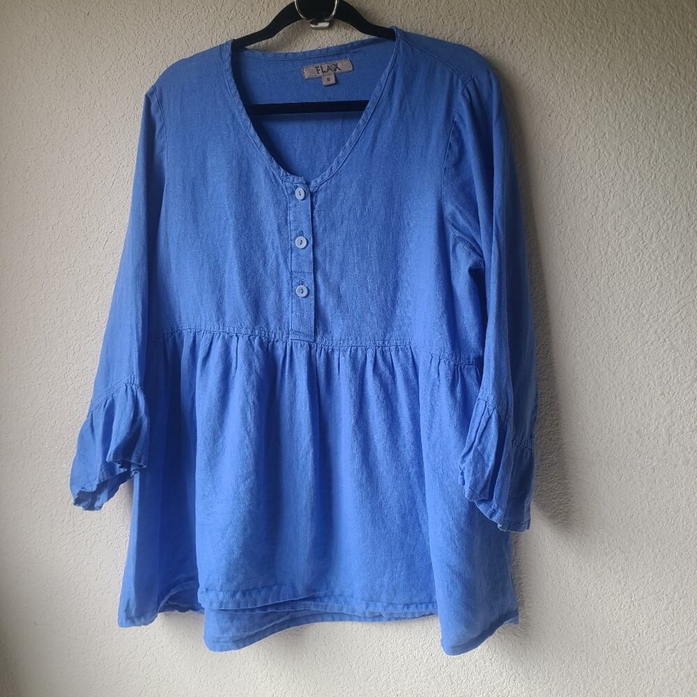 FLAX 100% LINEN BLUE LONG SLEEVE SHIRT WOMEN'S SIZE S